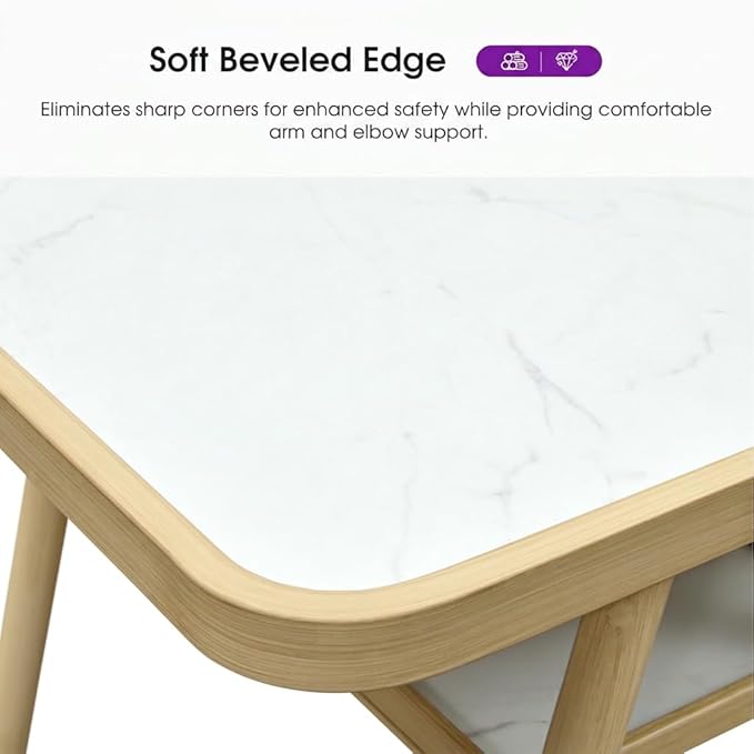 PURPLE LEAF Bar Height Table Coffee Table with Shelve for Balcony Outdoor Garden Kitchen Poolside Natural Wood Grain