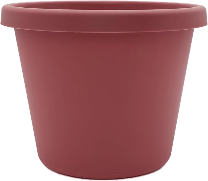 The HC Companies Prima Round Plastic Plant Pot w/Rolled Rim - Lightweight & UV Resistant Flower Pot for Herbs & More - Outdoor & Indoor Plant Pots w/Drainage (8 inch, Marsala, Pack of 1)