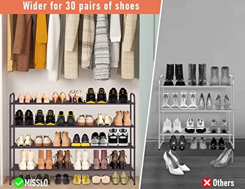 MISSLO 4 Tier Long Shoe Organizer for Closet Shoe Rack for Bedroom Closet Floor Shoe Shelf for Entryway Storage Stackable Wide Shoe Shelf Stores 30 Pairs of Men Sneakers, Brown