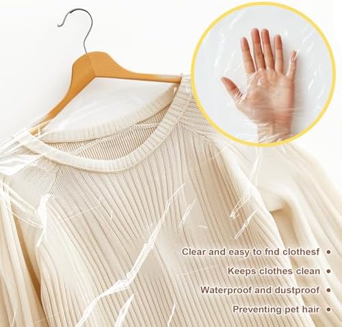 100 Pack Clear Garment Bags for Clothes, Gretchin,(Set of 100, 60x90cm), Plastic Garment Bags Dry Cleaner Bags Plastic Clear Dry Cleaning Bags for Hanging Clothes Storage