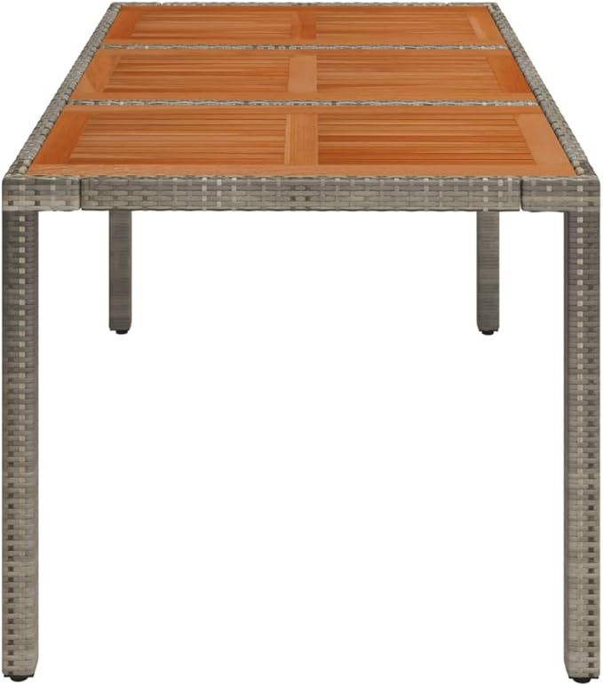 vidaXL Rectangular Patio Table with Acacia Wooden Top - Outdoor Dining Furniture Made of Durable Poly Rattan and Powder-Coated Steel, Water- and Easy to Assemble - Gray, 59.1"x35.4"x29.5"