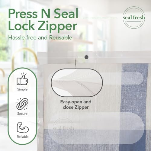 Seal Fresh 3 Gallon Large Plastic Storage Bags – 16" x 18" (60 Count) – Reusable XXL Extra Large Clear Jumbo Zip Bags with Sealable Zipper Top For Clothes, Travel, Moving