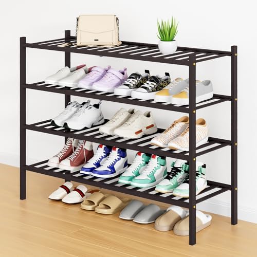 Smiry Bamboo Shoe Rack, 16 Vertical Slats, 4 Tier - 33.7" Wide, Brown