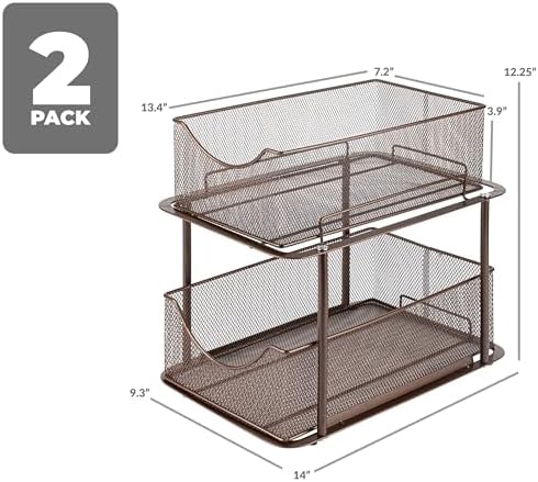 Sorbus Pull-Out Under Sink Organizer, Mesh Construction (Bronze, 2 Pack) | Two-tier metal organization with strong steel and sliding drawers for bathrooms, kitchens, cabinets, closets and pantries.