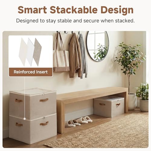 StorageWorks 2-Pack 32-Pair Shoe Storage Organizer for Closet, Taupe | Adjustable Dividers, Holds up to 16 Pairs Each, Foldable, Clear Lid, Soft Handles, Fits Flats, Boots & Heels, For Entryway