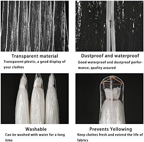 DressGarment Bag, Dirt-Proof Suit Cover Bag with Zipper for Long Dresses, Wedding Dress Garment Bag, Clear Garment Bags for Long Bridal Gown Dress Storage(160cm)