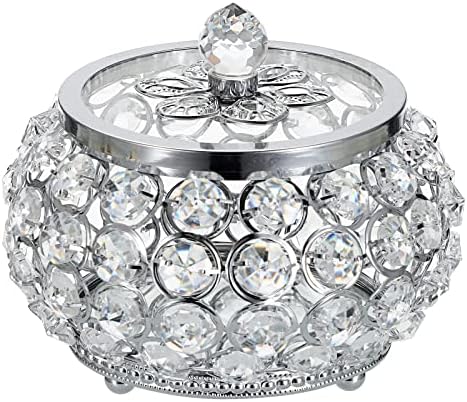 Hipiwe Crystal Jewelry Trinket Box with Glass Lid Silver Mirrored Treasure Box Decorative Jewelry Box Ring Earrings Necklace Storage Keepsake Box Gift for Women