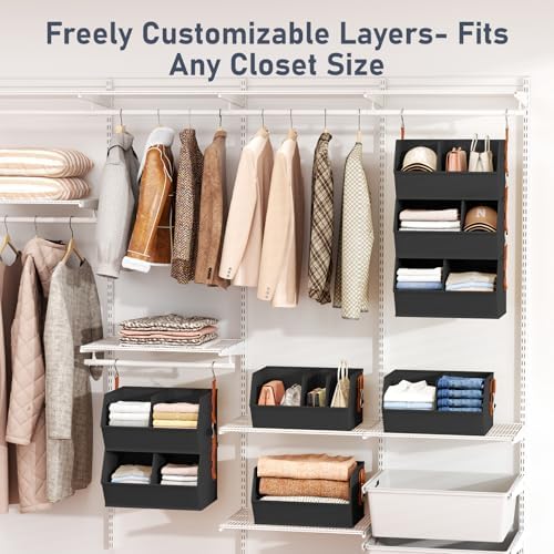 Hanging Closet Organizer Extra Large, Clothes Hanging Shelves for Closet with Divider, Collapsible Closet Storage System, Fabric Storage Bins for Home, Dorm, Rv, Sweaters, Handbags, Underwear, Sock
