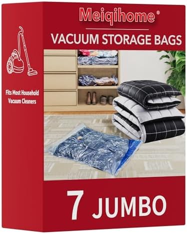 MEIQIHOME Vacuum Storage Bags, Space Saver Sealer Bags,Vacuum seal bags for clothing, Pillows, Comforters, Blankets, Bedding,Travel,7 Jumbo