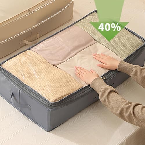 Foldable Underbed Storage Bag Compressible Flat Narrow Design with Transparent Cover for Clothes Blankets Bedding Storage (L Grey)