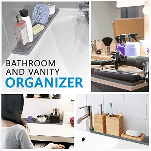 ZAPPOWARE Silicone Kitchen Sink Caddy Sponge Holder 11"x 4.33", Gray - Bathroom Vanity Tray Organizer, Kitchen Soap Tray for Dish Scrubber, Soap Dispenser and Sponge