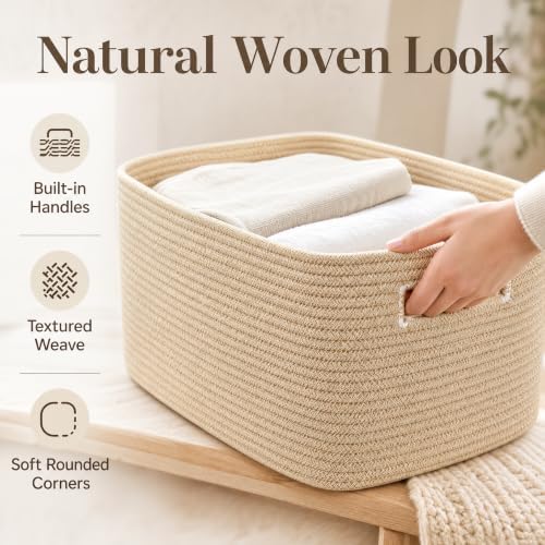 22.8GAL Xl Extra Large Laundry Basket for Bathroom, Dorm dirty Clothes, Sturdy Portable Aesthetic Boho Cute Woven Storage Shoes Blanket Baskets for Living Room Decor Girls Boys Pets Toys Oatmeal