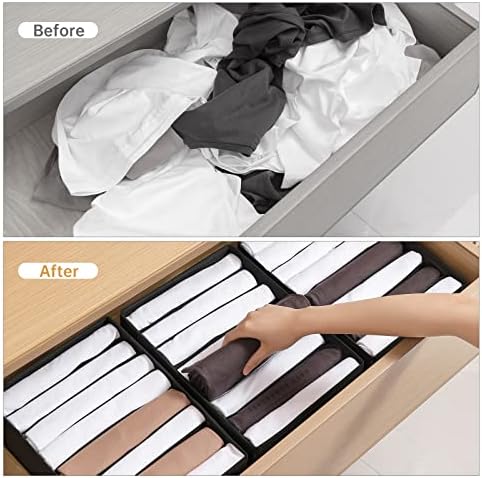 4 Packs T-shirt Drawer Organizers for Clothing,8 Grids Compartment Wardrobe Storage Box, Washable Clothes Organizer for Folded Clothes, Legging, Silk Scarve-Black