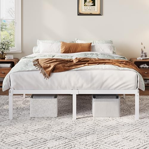 Allewie Queen Bed Frame, 12 Inch Metal Beds with Storage Space, White
