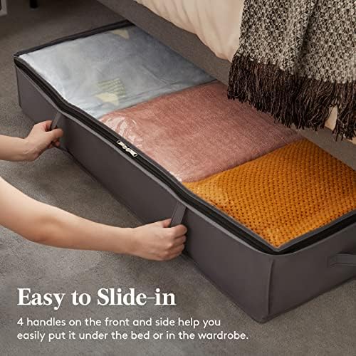 Lifewit Under Bed Storage Containers 4 Pack, Large Capacity Blanket Storage Bags with Reinforced Handle, Organization and Storage for Clothes, Sheets, Towels, Bedroom, Closet, College Dorm, Grey