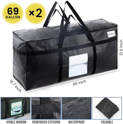 TAILI 2 Pack 69 Gallon Extra Large Storage Bags with Visible Window,Black
