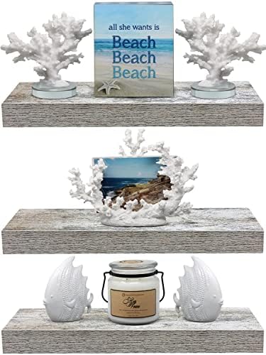 Sorbus 16 Inch Wood Floating Shelves for Wall (3 Pack, Rustic)