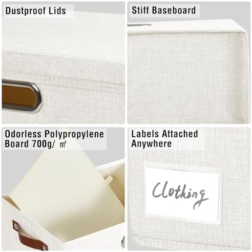 17" Large Fabric Storage Box with Lids, 3-Pack, White