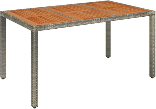 vidaXL Rectangular Patio Table with Acacia Wooden Top - Outdoor Dining Furniture Made of Durable Poly Rattan and Powder-Coated Steel, Water- and Easy to Assemble - Gray, 59.1"x35.4"x29.5"