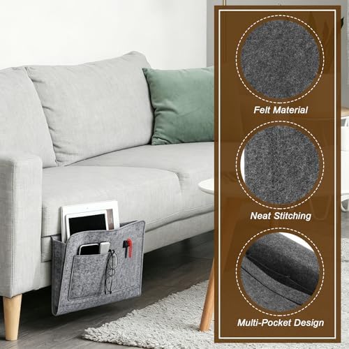 uxcell 4 Pockets Bedside Caddy, 11x3x9 Inch Felt Hanging Bedside Storage Organizer, Bed Hanging Storage Bag Holder for Magazine Book Remote Control Bed Sofa College, Gray