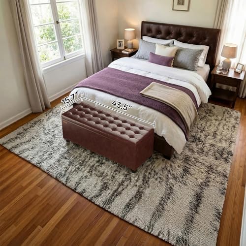 ABHENG Synthetic Leather Metal Frame Storage Ottoman Bench end of Bed Bench with Legs 43.5”W x 15.7”D x 15.7”H Hold up to 770 LB Large Storage Chest Brown UASND624R