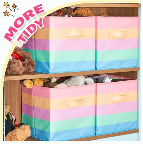 Yinder 12 Pcs Cube Storage Bin Rainbow Colorful 10.5''x10.5''x11'' Storage Bins for Playroom Decor Colorful Bins for Kids Foldable Baskets for Nursery Organizer Boxes Fabric Boxes