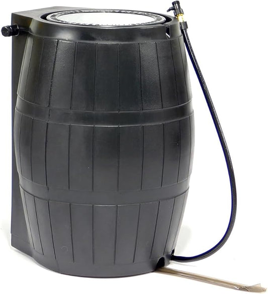 FCMP Outdoor Raincatcher 4000 Rain Barrel, Flat-Back Rainwater Catcher with Spigots, 50 Gallon, Black - Portable Water Storage Container Tank for Home, Garden, and Backyard