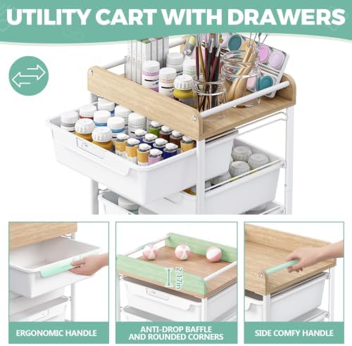 SYKIARIOL Rolling Storage Utility Cart with 4 Drawers,Art Cart,White