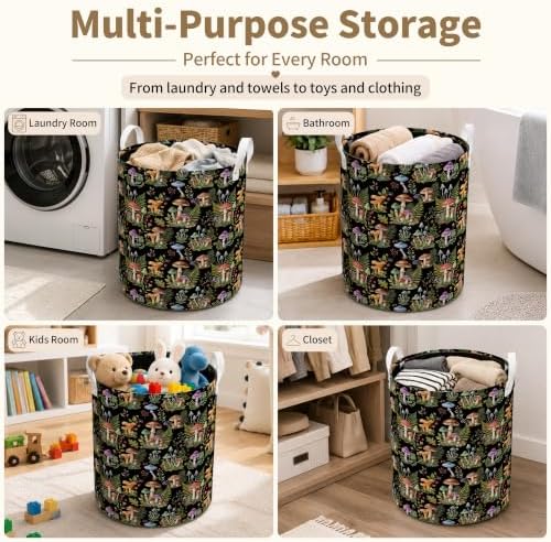 Mushroom Laundry Basket, Mushroom Lover Gifts, Dark Cottagecore Botanical Waterproof Laundry Hamper Clothes Toys Storage Organizer Bin for Bathroom Bedroom Nursery