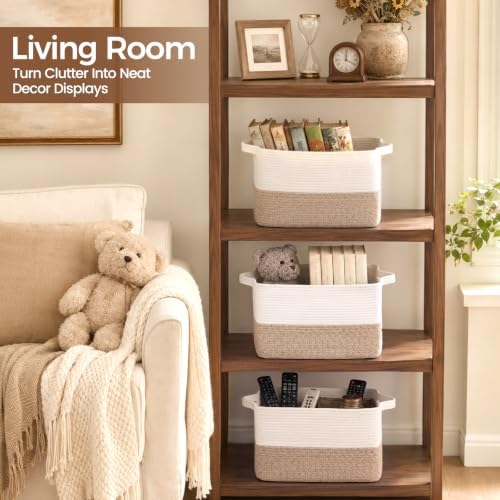 OIAHOMY Woven Storage Basket, Large Baskets for Organizing Brown & White