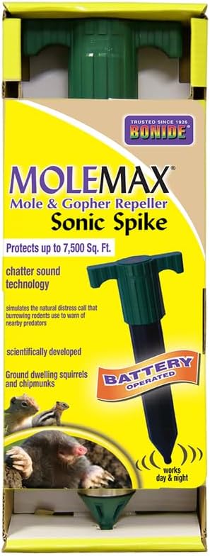 Bonide Molemax Animal Repellent Stake For Gophers and Moles, Battery Operated, Humane Repellent