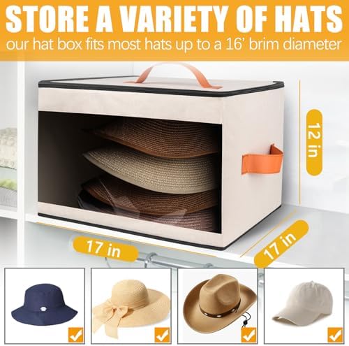 kushon Upgraded Hat Storage Box for Women & Men,Closet Hat Boxes Organizer Bag with Dustproof Lids,Cowboy Hat Box,Hat Carrier Case For Travel