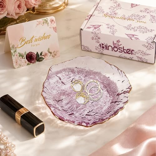 Gifts For Women Purple Jewelry Tray Glass Ring Holder Dish Key Bowl Trinket Dish Bathroom Vanity Organizer Aesthetic Bridesmaid Bride Wedding Engagement Retirement Teacher Gifts For Women Her Coworker