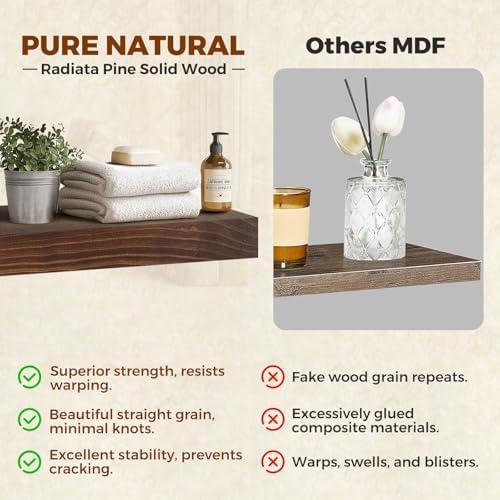 30x6.8x1.7in Solid Wood Floating Wall Shelf Set of 2 Walnut Finish