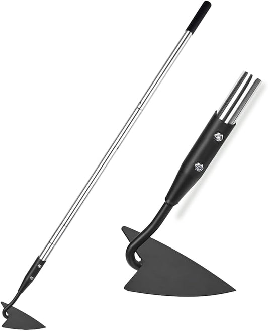 YEELOR Warren Hoe, Carbon Steel Triangle Garden Hoe with Stainless Steel 57" Adjustable Long Handle, Heavy Duty Gardening Hand Tools Hoe for Ridging Weeding Digging Loosening Edging Soil, Balck