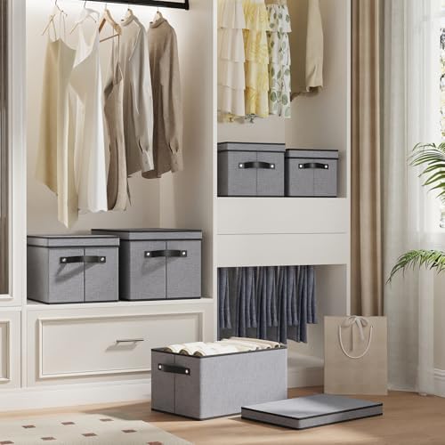 Storage Box with Handles,10.2×7.8×6.7 In,Gray Bin,3-Pack