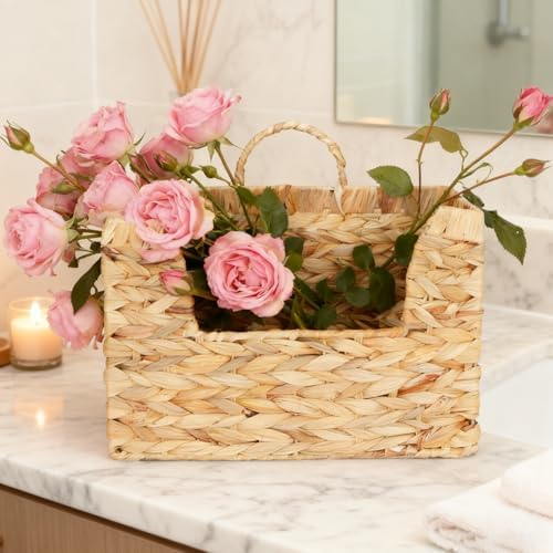 Extra-Strong Woven Wall Hanging Basket Organizer Decorative Handwoven Wicker Storage Organizer ,Space Saving Hanging Helf With Handles Perfect for Home ,Kitchen, Bathroom, Office Decor