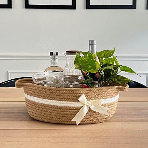 CHICVITA Small Woven Rope Gift Basket, Decorative Boo Basket, Camel