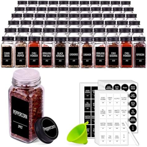 Churboro 66 Pack Glass Spice Jars with Labels, 4oz Spice Containers