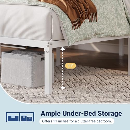 Allewie Twin Bed Frame, 12 Inch Metal Beds with Storage Space, White