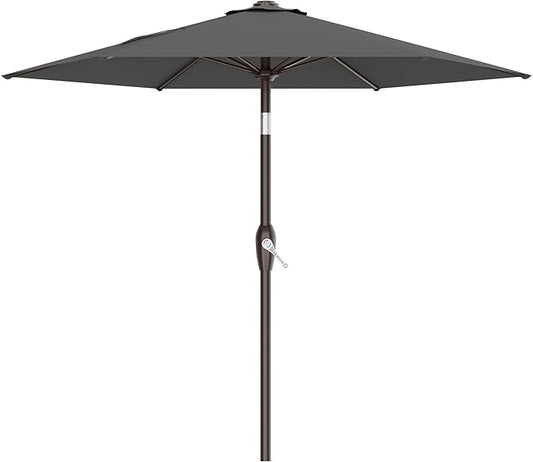AreShark 7.5FT Patio Umbrella Table Market Umbrella with 6 Sturdy Ribs, Button Tilt/Crank, Heavy-Duty Outdoor Umbrellas for Pool, Deck, Garden and Backyard, Gray