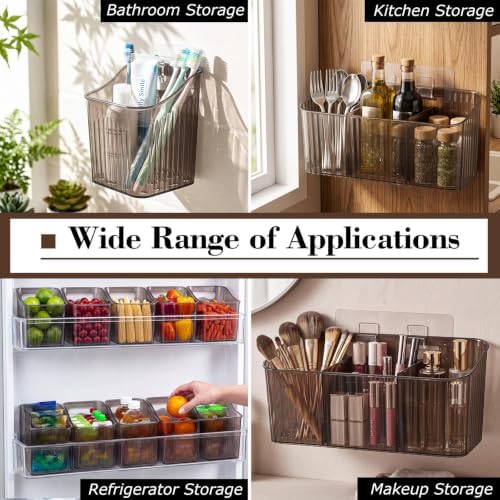 7 Pack Cabinet Door Organizer Adhesive Wall Mount Storage Bins Makeup Containers Stackable Organizer Basket for Kitchen Cabinets, Bathroom, Pantry, Office, Refrigerator (Frosted Gray)