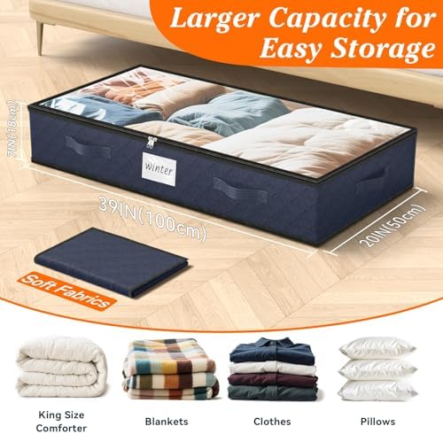 90L Under Bed Storage Containers, Storage Bags, Organizers, 6-Pack, Blue