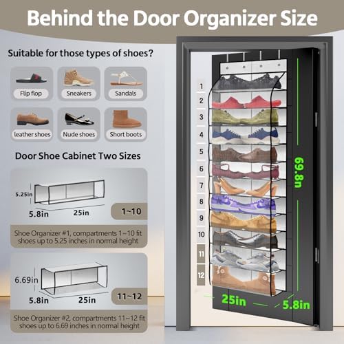 PAULONE 12 Pocket Over the Door Shoe Organizer,Reusable Breathable Large Mesh Bag Men's & Women's Sneaker Organizer,Shoe Organizer for Kids,Hanging Shoe Storage Hanging Bag (White)