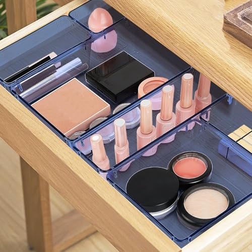 23 PCS Drawer Organizer Set, 5 Size Bathroom and kitchen organizer Trays | Bathroom and kitchen Drawer cabinet organizer Trays, Clear Storage Bins for Makeup, Jewelry, Utensils and Gadgets