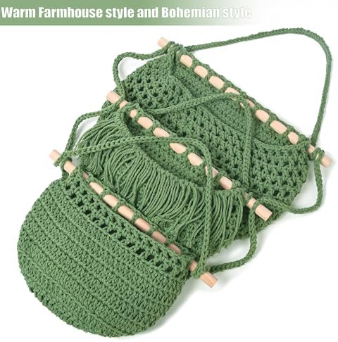 Halidali 3 Tier Hanging Fruit Baskets for Kitchen, Boho Cotton Rope Handwoven Vegetable Hammock Produce Storage Wall Mounted Large Organizing Basket for Farmhouse Decor, Onion, Potato (Green)