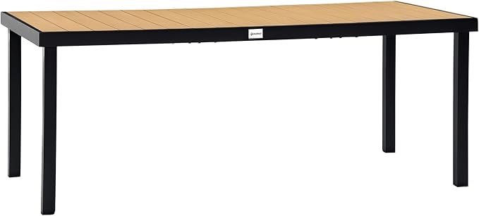 Outsunny 75" x 35" Outdoor Dining Table for 8 People, Rectangular Aluminum Frame Garden Table with All-Weather Faux Wood Top for Garden, Lawn, Patio, Natural
