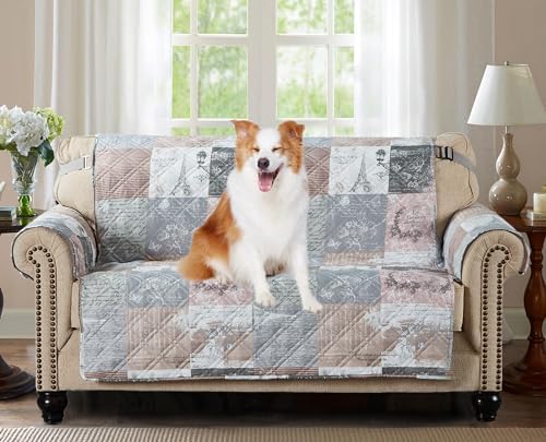 Brilliant Sunshine Latte Grey Paris & Toile Loveseat Cover, 54" seat