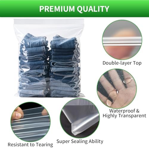 TUXIYA 12PACK 5 Gallon Large Zipper Bags for Storage 18" x 24" Storage Bags