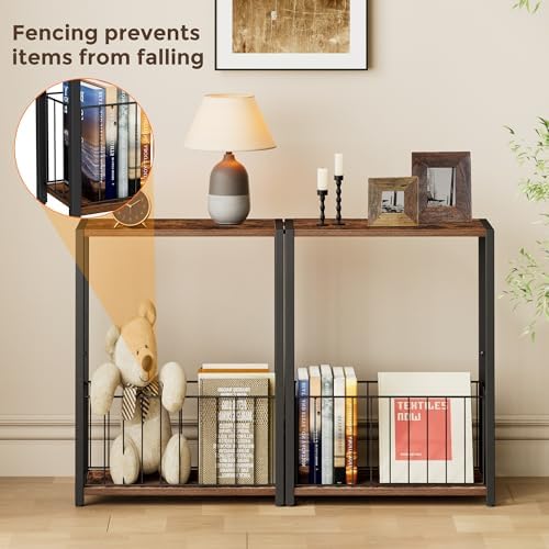 Homleke Narrow Side Table with Magazine Holder, Skinny End Table